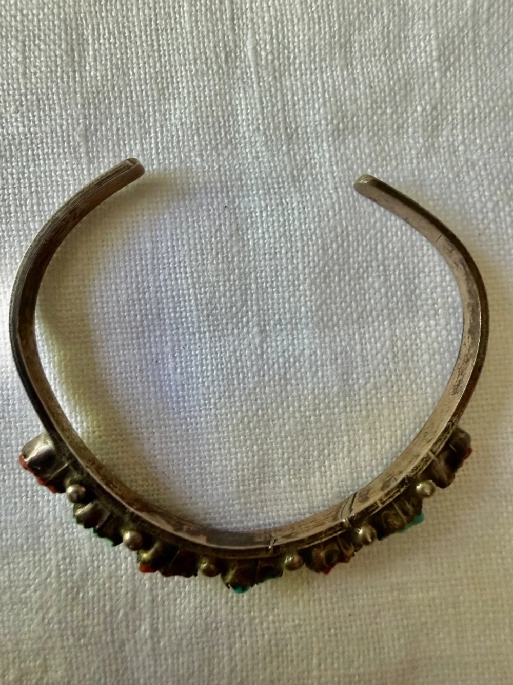 Native American Sterling Turquoise & Red Coral Cuff Bracelet - Vintage